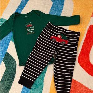 NWOT Carter's Festive Green 'Tis the Season' Bodysuit w Christmas Truck Pant 18M